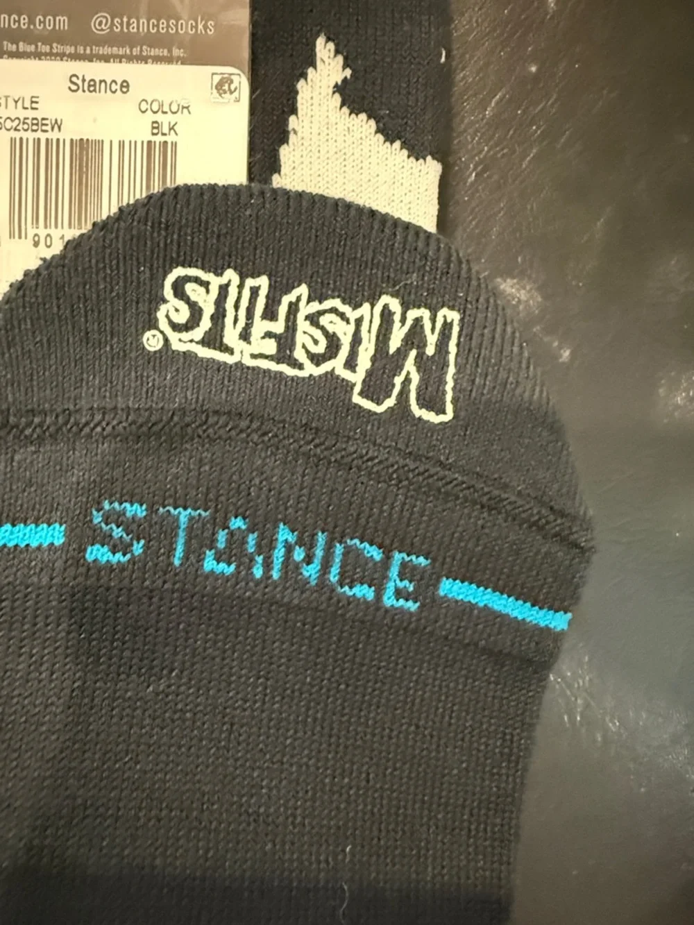 Stance Misfits Skull Crew Socks - Black & White with Blue Accent 1 Pair - Picture 3 of 5
